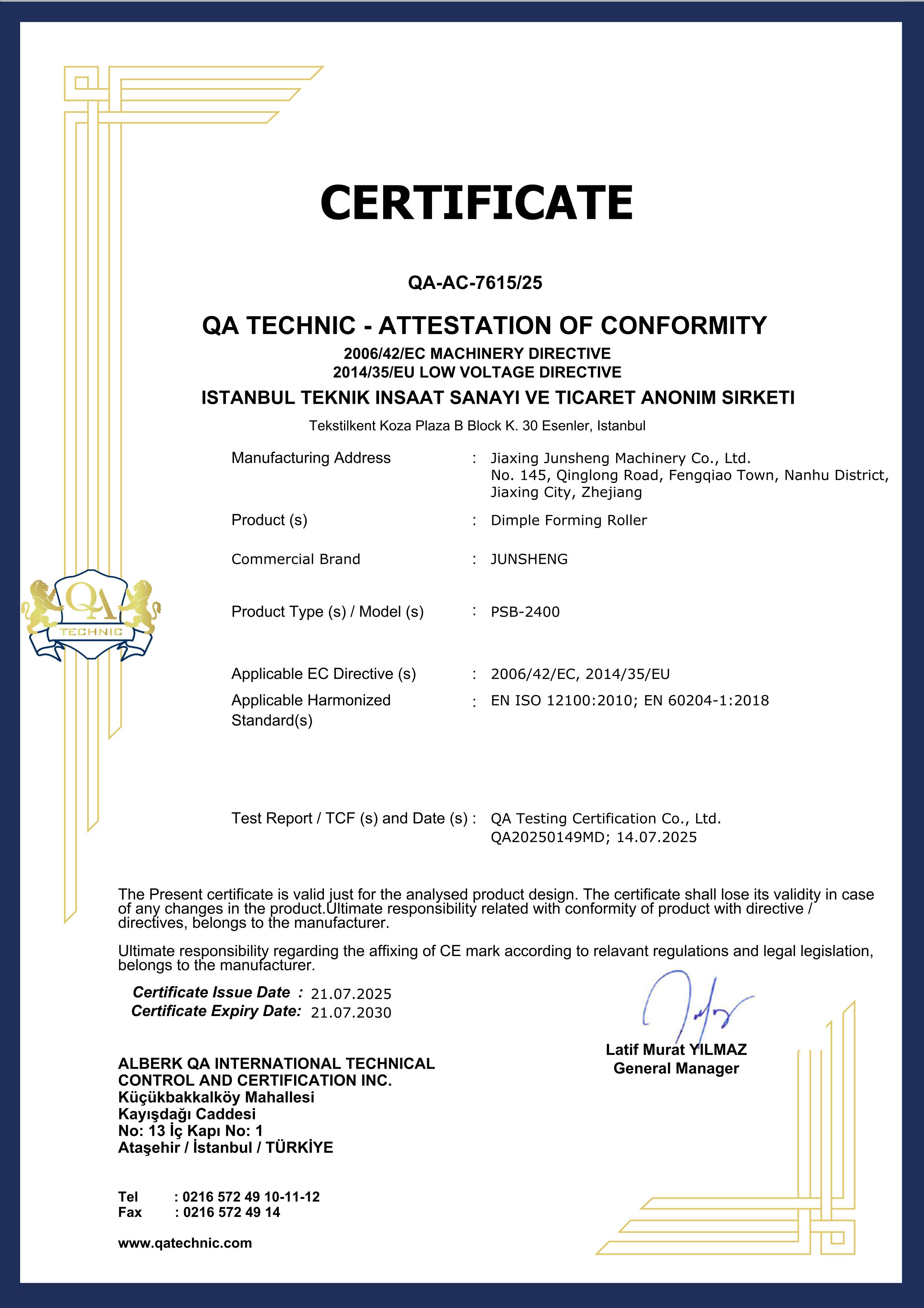 CE Certification - Drainage Board Forming Device
